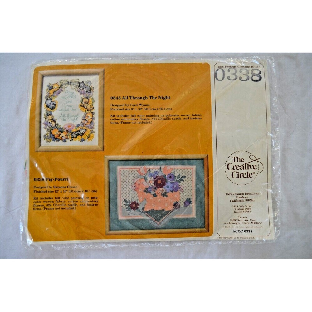 Lot of 2 The Creative Circle Embroidery Kits 0545 Night Prayer Cats 0338 Pig NEW